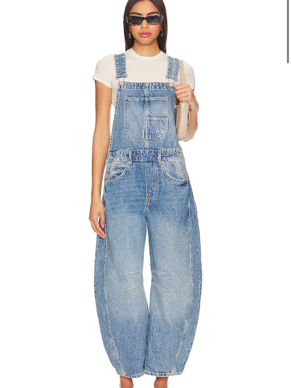 Free People Light Blue Wide-Leg Denim Overalls